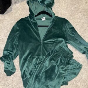 PINK Victoria's Secret Teal Velour Hoodie And Joggers